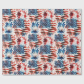 Patriotic Red White und Blue 4. Juli Wrapping Geschenkpapier (Flach)