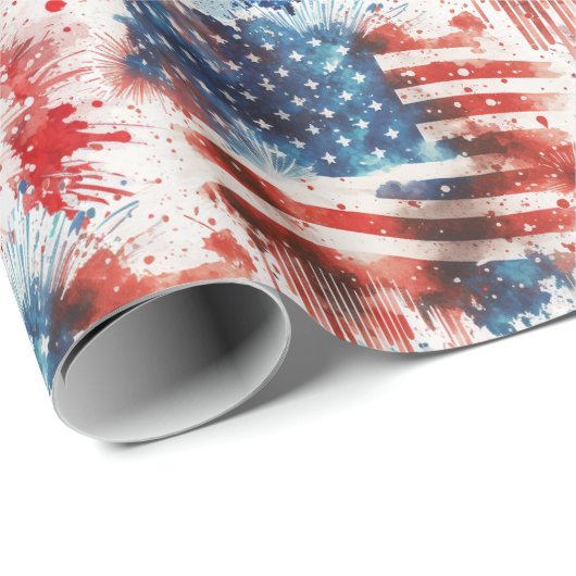 Patriotic Red White und Blue 4. Juli Wrapping Geschenkpapier (Rolleneckpunkt)