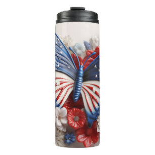 PATRIOTIC RED WHUE BLUE USA BUTTERFLY THERMOSBECHER