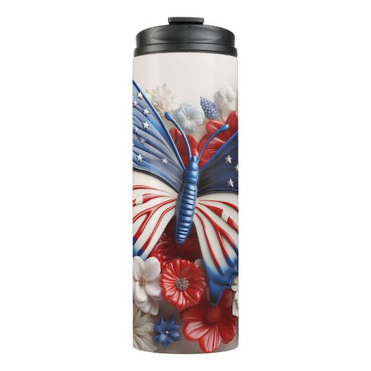 PATRIOTIC RED WHUE BLUE USA BUTTERFLY THERMOSBECHER (Vorderseite)
