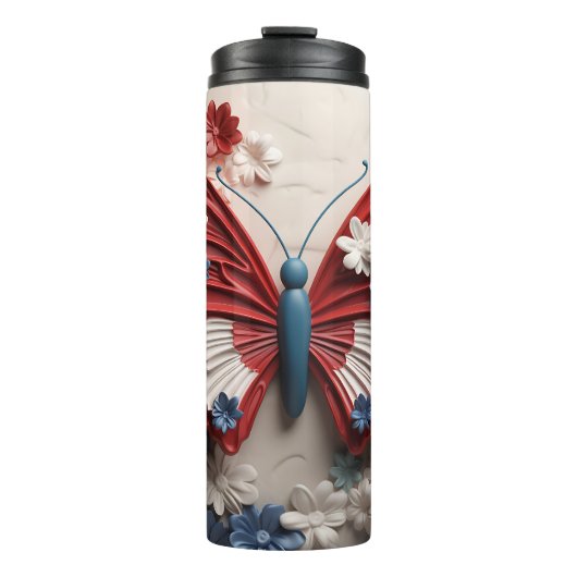 PATRIOTIC RED WHUE BLUE USA BUTTERFLY THERMOSBECHER (Vorderseite)