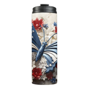 PATRIOTIC RED WHUE BLUE USA BUTTERFLY THERMOSBECHER