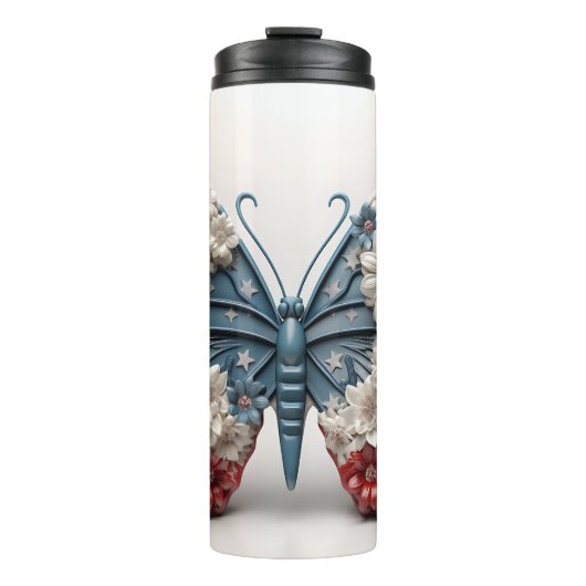 PATRIOTIC RED WHUE BLUE USA BUTTERFLY THERMOSBECHER (Vorderseite)
