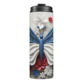 PATRIOTIC RED WHUE BLUE USA BUTTERFLY THERMOSBECHER