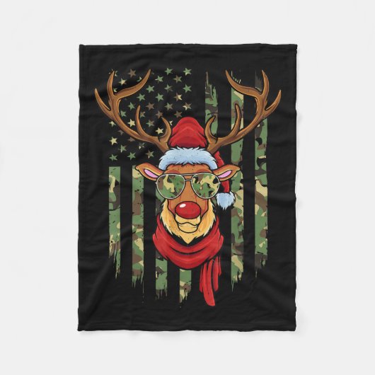 Patriotic Reindeer Camo American Flag Veteran Chri Fleecedecke (Vorderseite)
