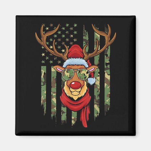 Patriotic Reindeer Camo American Flag Veteran Chri Magnet (Vorne)