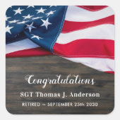 Patriotic Retirement American Flag Militär Quadratischer Aufkleber (Vorderseite)