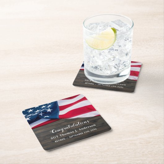 Patriotic Retirement American Flag Militär Rechteckiger Pappuntersetzer (Vor Ort)