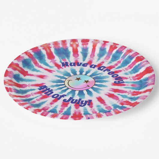 Patriotic Retro Hippie 4. Juli Papierplatte Pappteller (Schrägansicht)