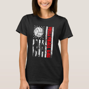 Patriotic Retro Usa American Flag Volleyball Vater T-Shirt