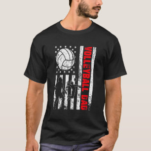Patriotic Retro Usa American Flag Volleyball Vater T-Shirt