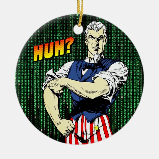 Patriotic Retro Whimsy: Onkel Sam's Roll-Up-Schläf Keramik Ornament (Vorne)