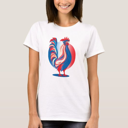 Patriotic Rooster T - Shirt der französischen Flag (Vorderseite)