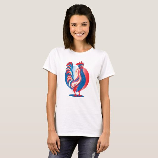 Patriotic Rooster T - Shirt der französischen Flag (Vorne ganz)