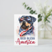 Patriotic Rottweiler, Gott segne Amerika Postkarte (Stehend Vorderseite)