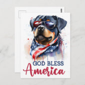 Patriotic Rottweiler, Gott segne Amerika Postkarte (Vorne/Hinten)