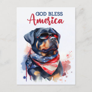 Patriotic Rottweiler, Gott segne Amerika Postkarte