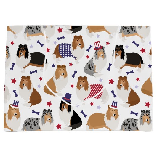 Patriotic Rough Collie Muster Große Geschenktasche Geschenktüte (Vorderseite)