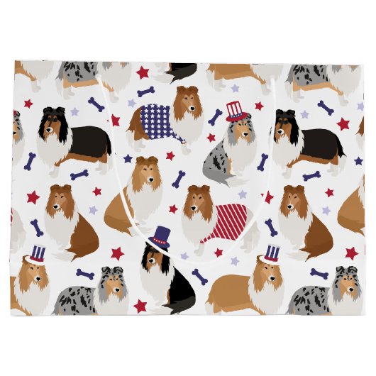 Patriotic Rough Collie Muster Große Geschenktasche Große Geschenktüte (Rückseite)
