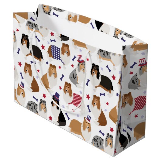 Patriotic Rough Collie Muster Große Geschenktasche Große Geschenktüte (Rückseite Schrägansicht)