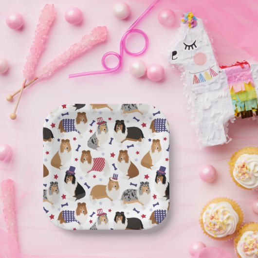 Patriotic Rough Collie Musterpapier Teller (Party)