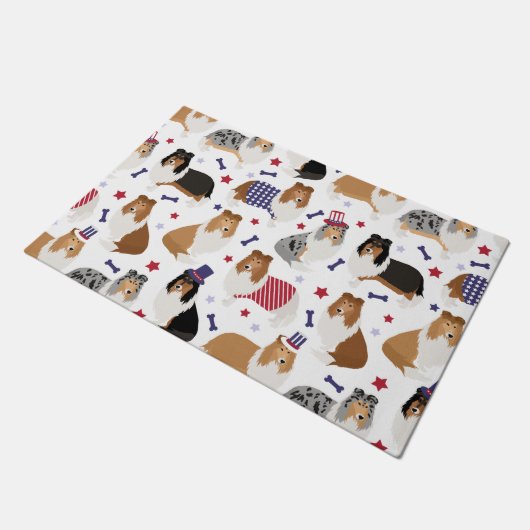 Patriotic Rough Collie Pattern Doormat Fußmatte (Schrägansicht)
