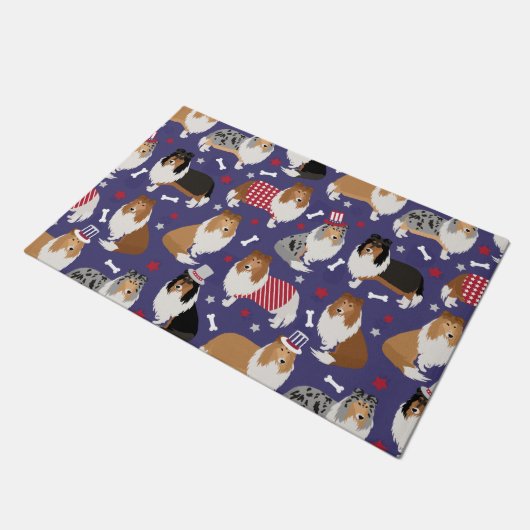 Patriotic Rough Collie Pattern Fußmatte (Schrägansicht)