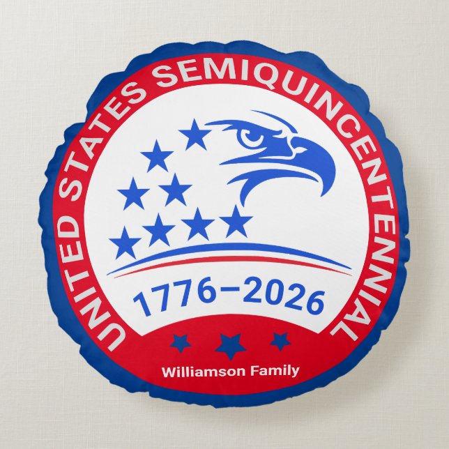 Patriotic Round Pillow • 1776–2026 Family Keepsake Rundes Kissen (Vorderseite)