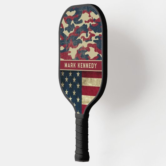 Patriotic Rustic American Flag Camouflage Muster N Pickleball Schläger (Links)