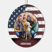 Patriotic Rustic American Flag Custom 2 Foto Keramik Ornament (Links)