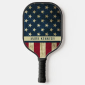 Patriotic Rustic American Flag Individuelle Name Pickleball Schläger (Rückseite)