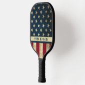 Patriotic Rustic American Flag Individuelle Name Pickleball Schläger (Links)