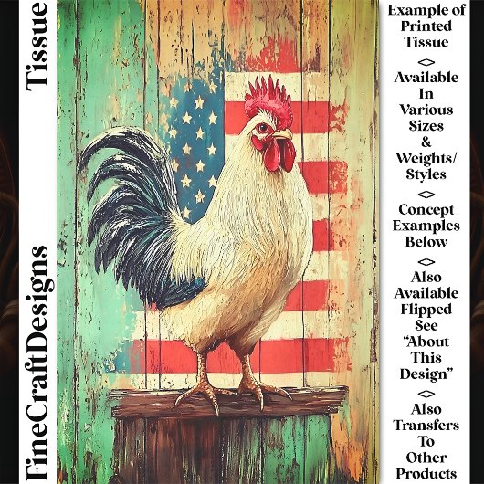 Patriotic Rustic Bauernhof Rooster DB8RF Decoupage Seidenpapier