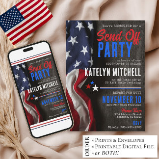 Patriotic Rustic US Flag Military Send-Off Party Einladung
