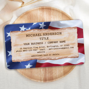 Patriotic Rustic Wood American Flag Visitenkarte
