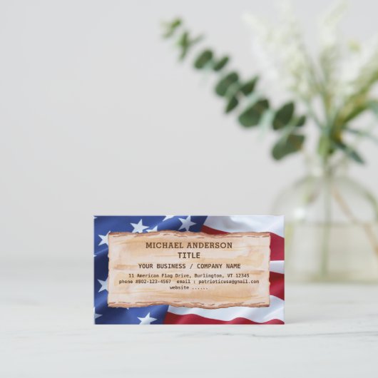 Patriotic Rustic Wood USA Flag QR Code Visitenkarte (Stehend Vorderseite)