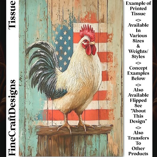 Patriotic Rustikales Bauernhaus Rooster DB8R Decou Seidenpapier