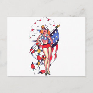 Patriotic Sailor Girl Tattoo Art Postkarte