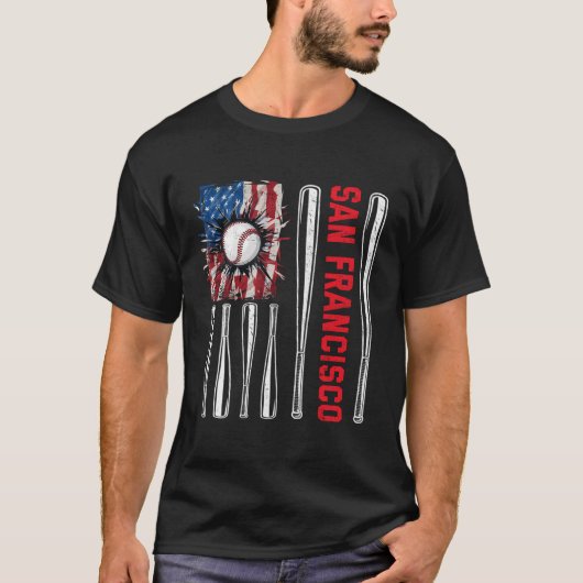 Patriotic San Francisco Softball US American Flag T-Shirt (Vorderseite)