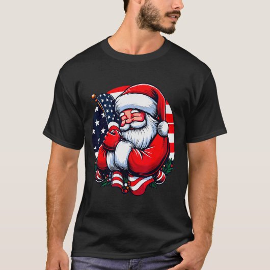 Patriotic Santa Claus Men Women Usa Flag Christmas T-Shirt (Vorderseite)