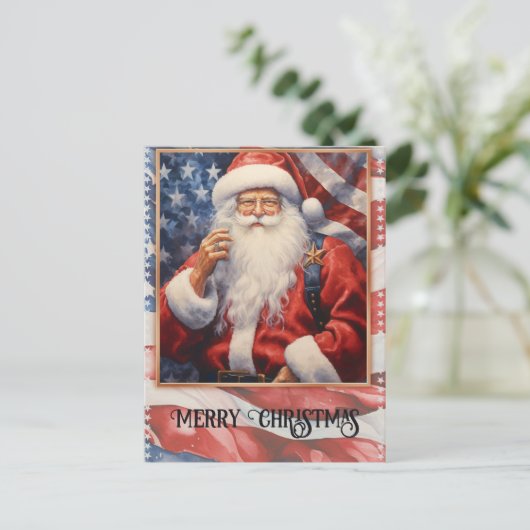 Patriotic Santa Claus Watercolor Postkarte (Stehend Vorderseite)