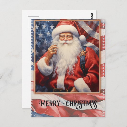 Patriotic Santa Claus Watercolor Postkarte (Vorne/Hinten)