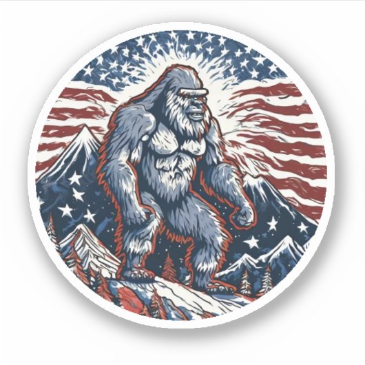 Patriotic Sasquatch, kundenspezifisch geschnittene Aufkleber (Vorderseite)