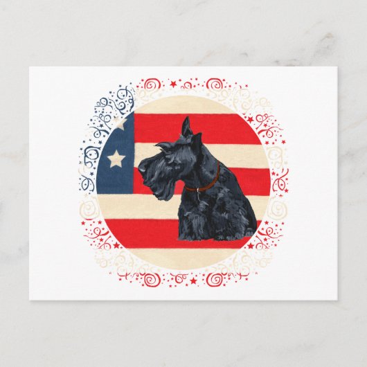 Patriotic Scottish Terrier on Flag Postkarte (Vorderseite)
