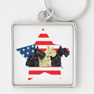 Patriotic Scottish Terriers auf Star Schlüsselanhänger