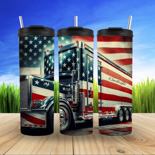 Patriotic Semi-Truck mit USA Flag Monogram Thermosbecher