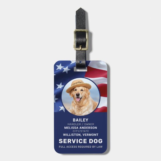 Patriotic Service Dog Foto ID Abzeichen American F Gepäckanhänger (Vorderseite vertikal)