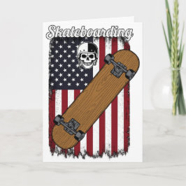 Patriotic Skateboarding USA Flag & Skull Sports Karte