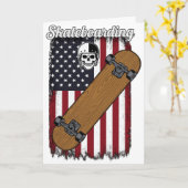 Patriotic Skateboarding USA Flag & Skull Sports  Karte (Gelbe Blume)