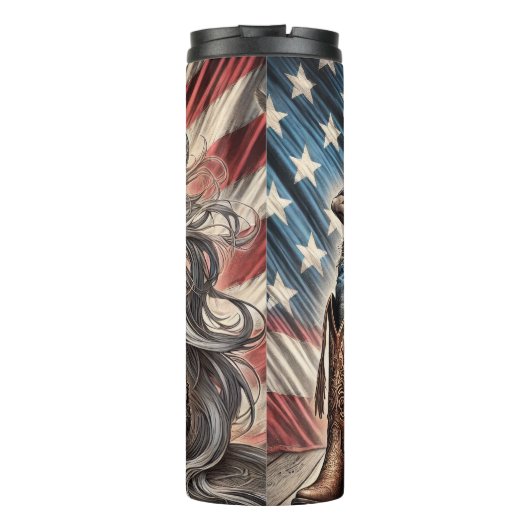 Patriotic Skeleton Cowgirl Thermosbecher (Rückseite)